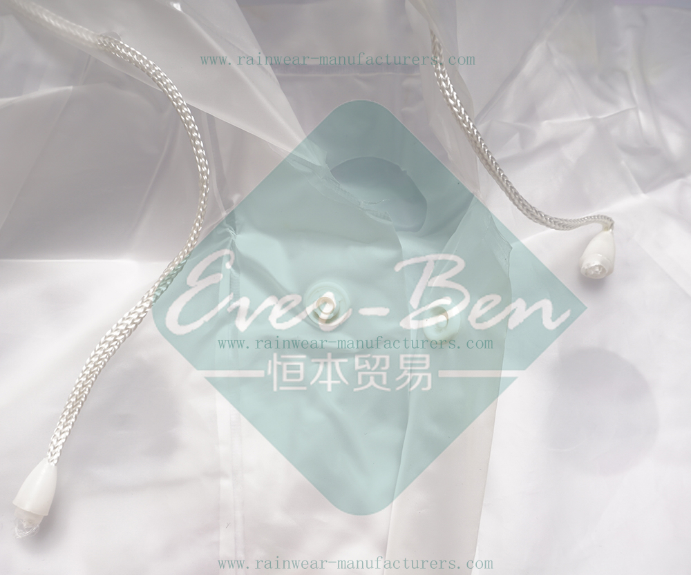 White EVA plastic raincoat drawing string hood